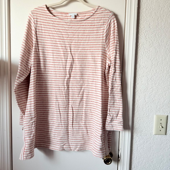 J. Jill Tops - J. Jill Womens 1X Orange Cream Striped Boat‎ Neck Long Sleeve Cotton Tunic Top